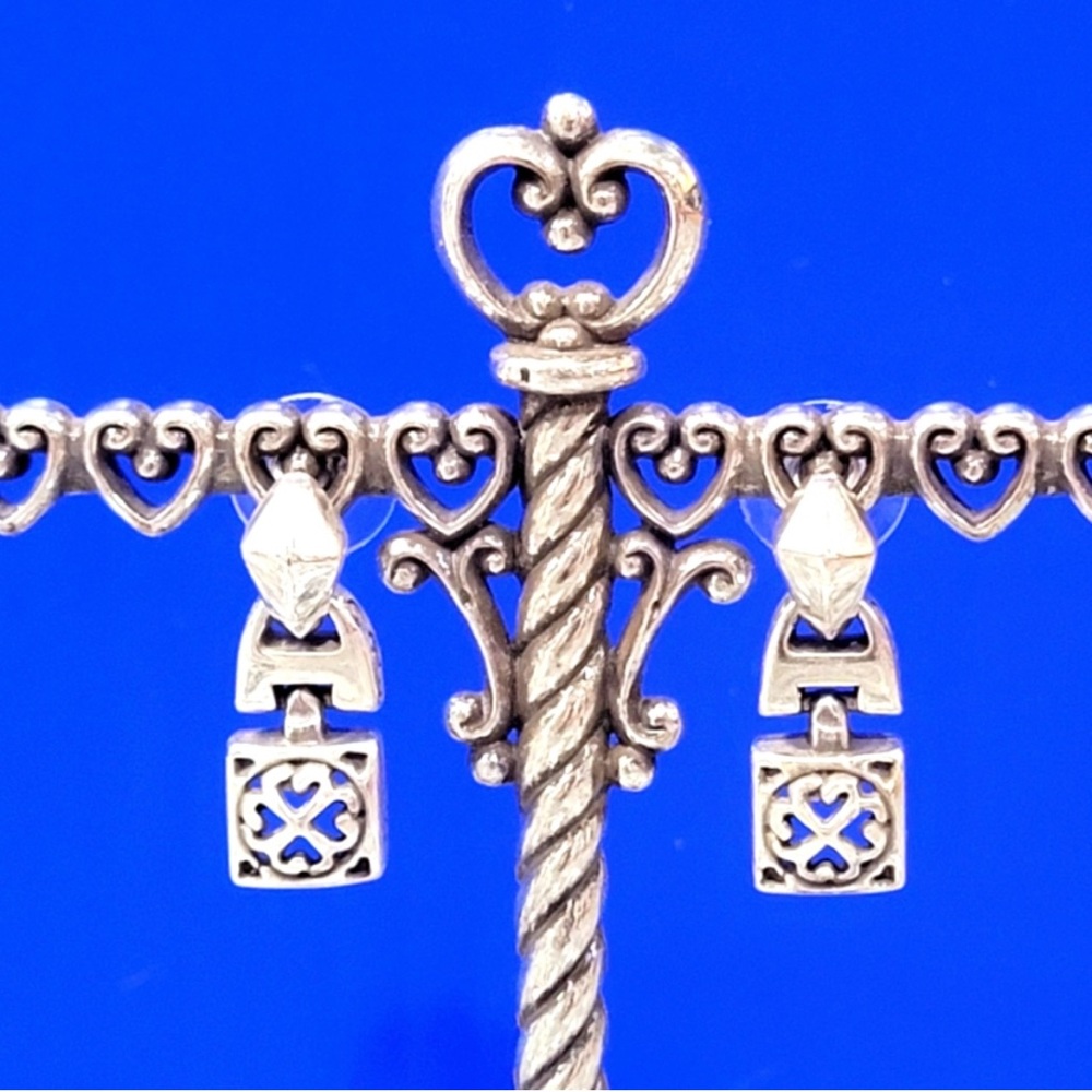 BRIGHTON vintage silver Tribeca square link dangle post earrings